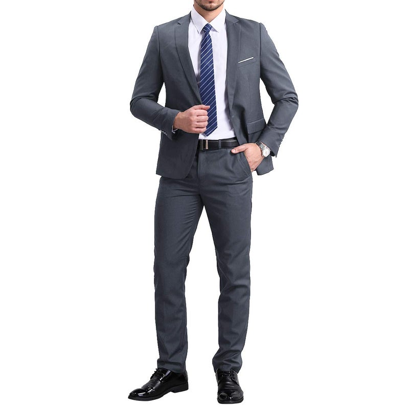 YFFUSHI Slim Fit 2 Piece Suit For Men One Button Casual/Formal/Wedding Tuxedo,Grey,Medium - Image 5